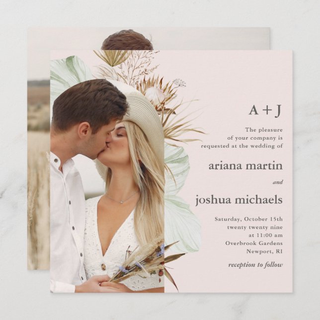 Invitation Mariage photo moderne Blush Boho Deux (Devant / Derrière)