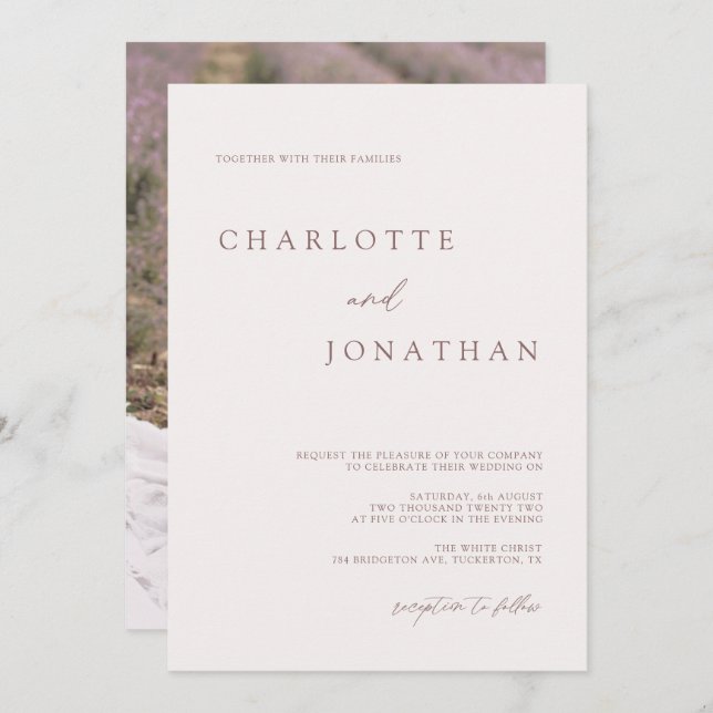 Invitation Mariage photo moderne Bohemian Cream & Mauve (Devant / Derrière)