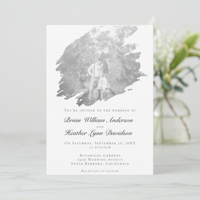 Invitation Mariage photo moderne Brushstroke | BLANCHE (Debout devant)