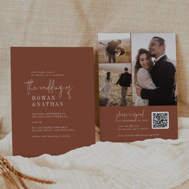 Invitation Mariage photo moderne chic en terre cuite rouille  (Créateur téléchargé)