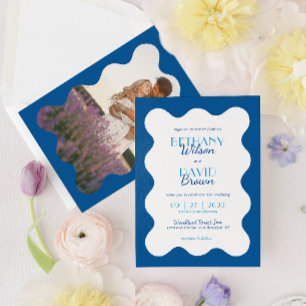 Invitation Mariage photo moderne Coastal Blue Wave Scallop