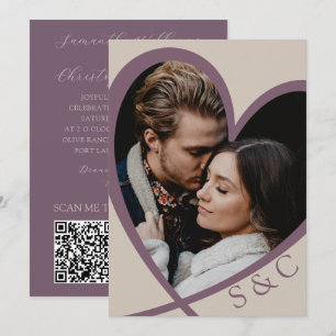 Invitation Mariage Photo Moderne Cœur Champagne & Rose Poussi