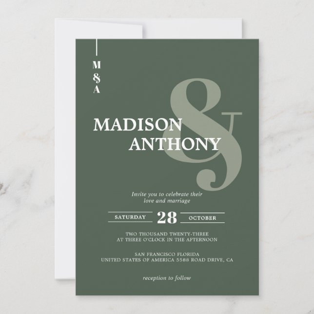Invitation Mariage photo moderne Dark Green Ampersand Script (Devant)