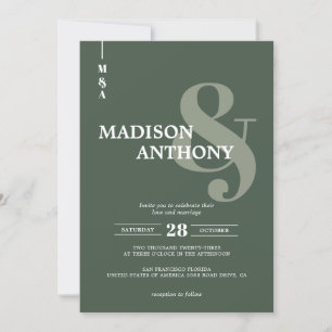 Invitation Mariage photo moderne Dark Green Ampersand Script