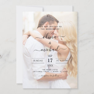 Invitation Mariage photo moderne de recouvrement noir et blan