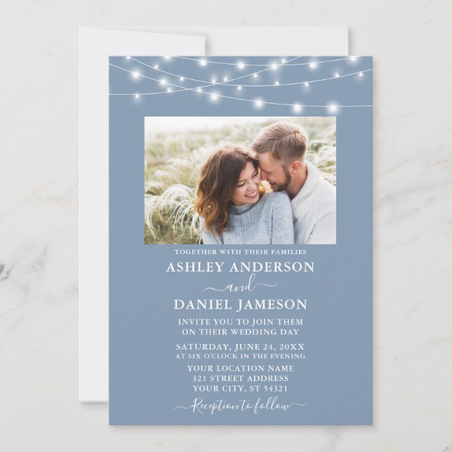 Invitation Mariage photo moderne Dusty Blue String (Devant)