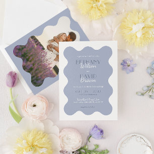 Invitation Mariage photo moderne Dusty Blue Wave