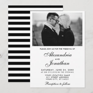 Invitation Mariage photo moderne Elégant Couple BxW rayé