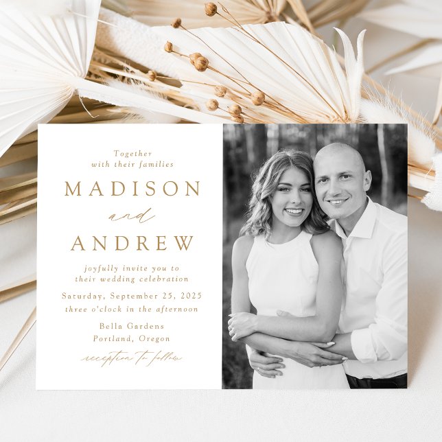 Invitation Mariage photo moderne Elegant Gold (Créateur téléchargé)
