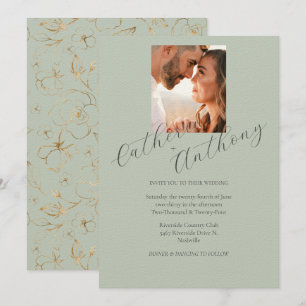 Invitation Mariage photo moderne Elegant Gold Sage Green