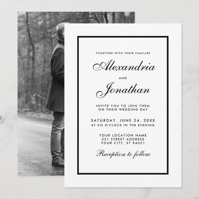 Invitation Mariage photo moderne élégant Inviter noir & blanc (Devant / Derrière)