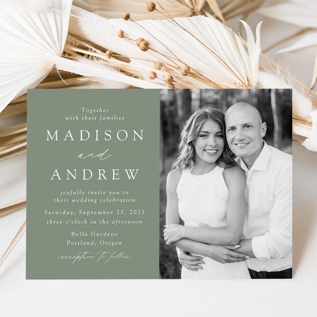 Invitation Mariage photo moderne Elegant Sage Green (Créateur téléchargé)