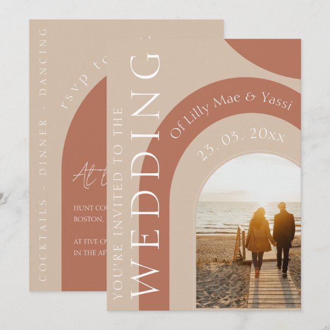 Invitation Mariage photo moderne en terre cuite (Devant / Derrière)