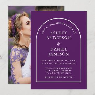 Invitation Mariage photo moderne et élégant Arch violet