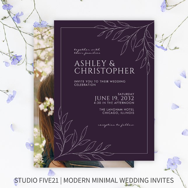 Invitation Mariage photo moderne Folio violet foncé (Créateur téléchargé)
