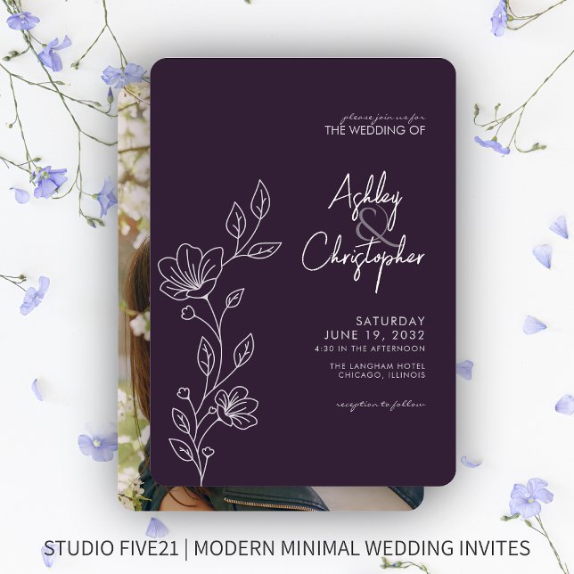 Invitation Mariage photo moderne Folio violet foncé (Créateur téléchargé)