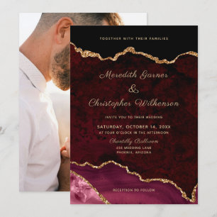 Invitation Mariage photo moderne Gold Burgundy Agate