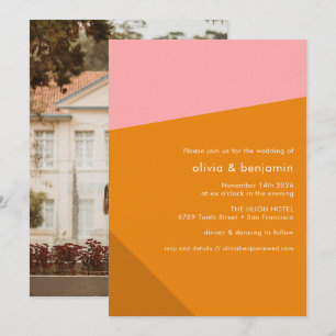 Invitation Mariage photo moderne Gras Géométrique Rose Orange