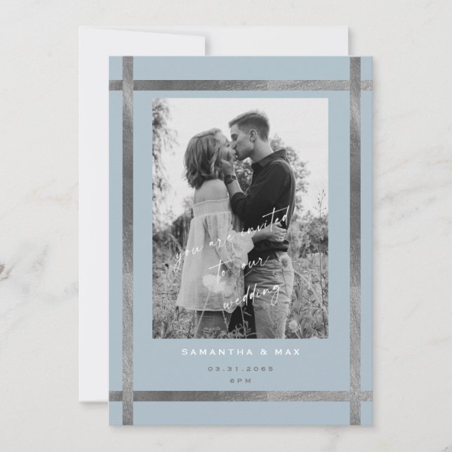 Invitation Mariage photo moderne Icy Blue & Silver (Devant)