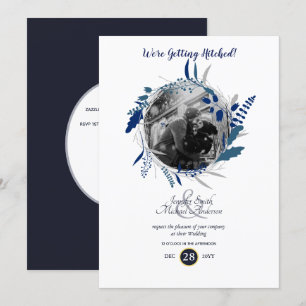 Invitation Mariage PHOTO moderne minimaliste couronne bleue