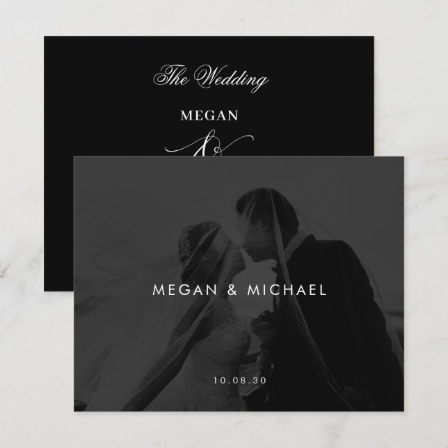 Invitation Mariage photo moderne noir et blanc (Devant / Derrière)
