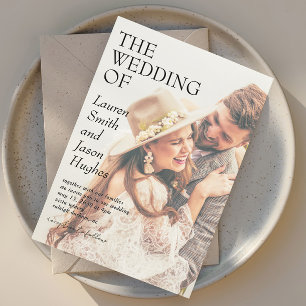 Invitation Mariage photo moderne noir et blanc Boho