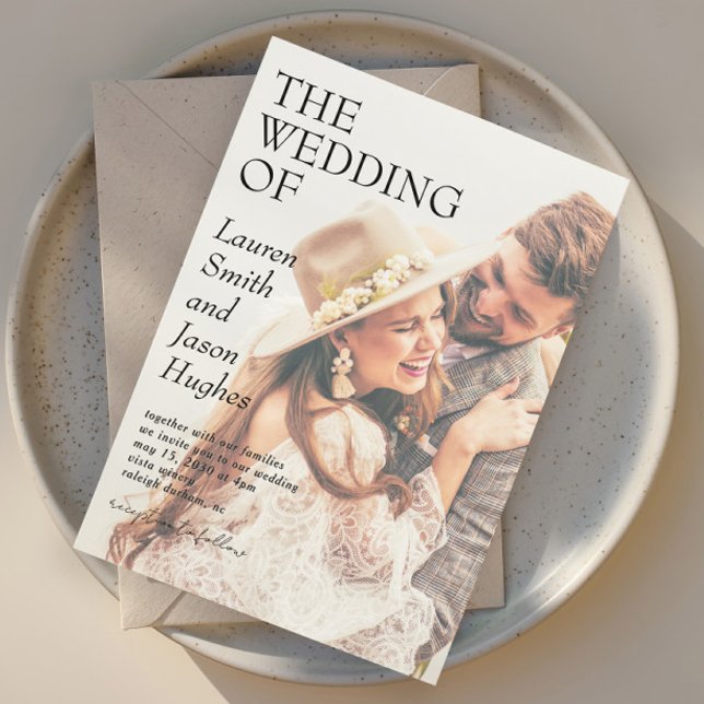 Invitation Mariage photo moderne noir et blanc Boho (Créateur téléchargé)