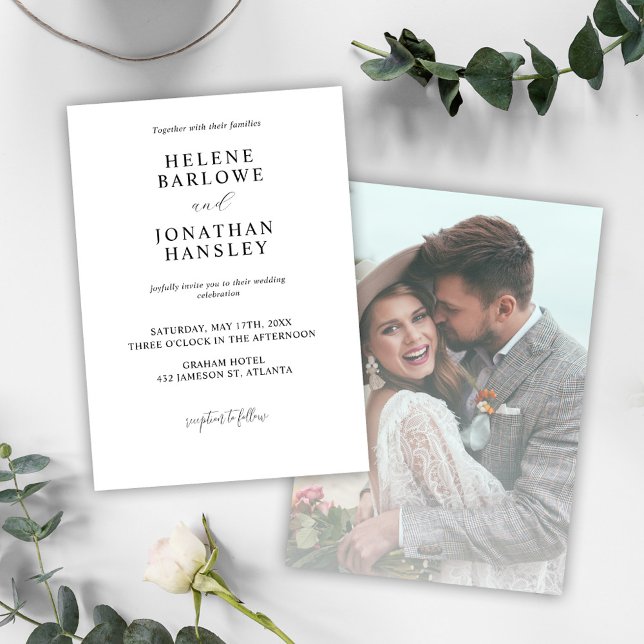 Invitation Mariage photo moderne noir et blanc élégant (Black And White Modern Elegant Photo Wedding Invitation)