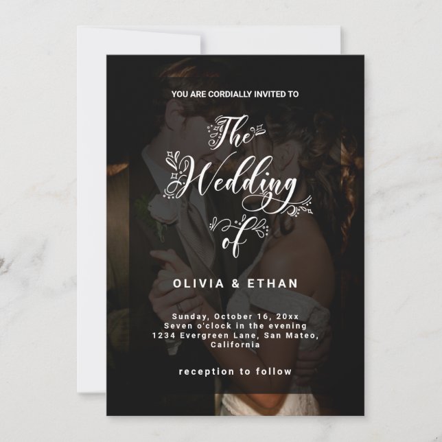 Invitation Mariage photo moderne noir et blanc superposition  (Devant)