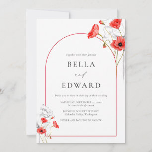 Invitation Mariage photo moderne Pavot Rouge Fleurs Arch