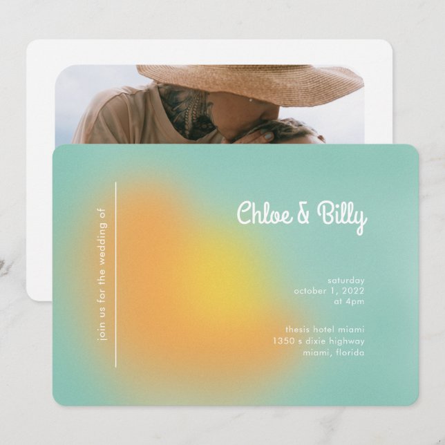 Invitation Mariage photo moderne Retro Gradient Mint Orange (Devant / Derrière)