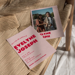 Invitation Mariage photo moderne rose rouge rétro audacieux