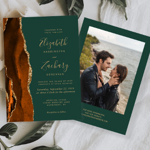 Invitation Mariage photo moderne rouille foncé vert or âge