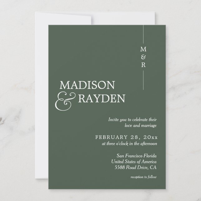 Invitation Mariage photo moderne Simple Dark Green Monogram (Devant)
