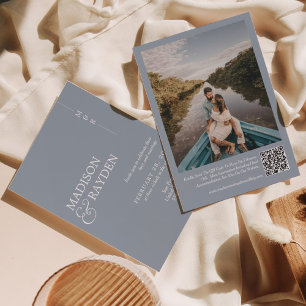 Invitation Mariage photo moderne simple Dusty Blue QR Code