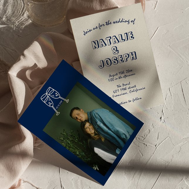 Invitation Mariage photo moderne unique rétro écrit main (Créateur téléchargé)