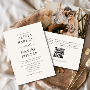 Invitation Mariage photo Neutre Beige QR Code