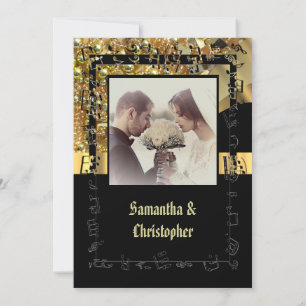 Invitation Mariage photo noir et or