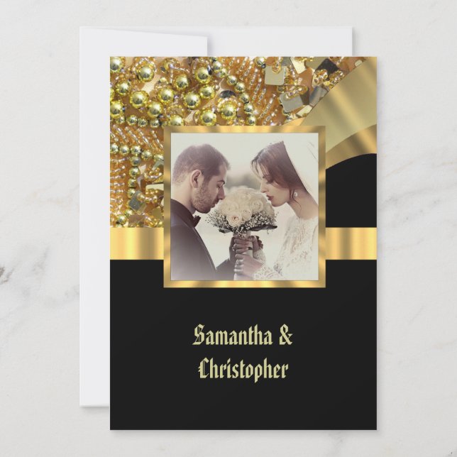 Invitation Mariage photo noir et or (Dos)