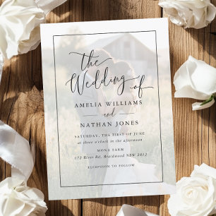 Invitation Mariage photo noir rustique Script blanc