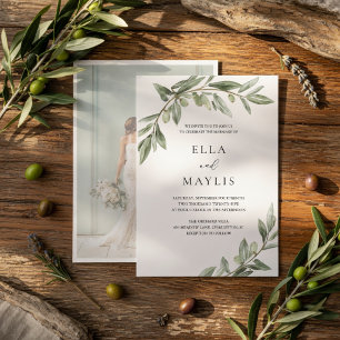 Invitation Mariage Photo Olive Branch   Minimaliste Vert