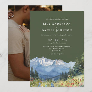 Invitation Mariage photo Olive Green Mountain Fleur sauvage