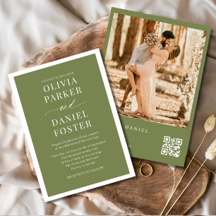 Invitation Mariage photo Olive Green QR Code