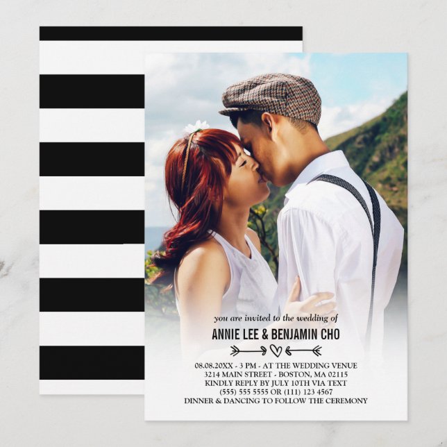 Invitation Mariage photo personnalisé Coeur & Flèches (Devant / Derrière)