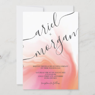 Invitation Mariage photo Pink & Orange Watercolor Script
