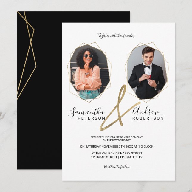 Invitation Mariage photo portrait de cadre de terrarium d'or  (Devant / Derrière)