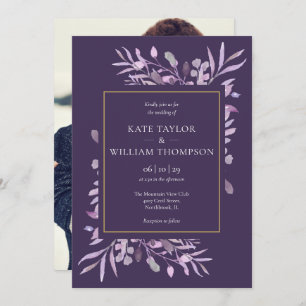 Invitation Mariage photo Purple Foliage Chic Gold
