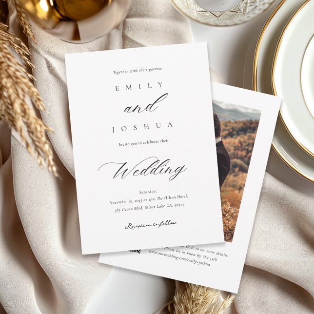 Invitation Mariage photo QR de script élégant moderne (Créateur téléchargé)