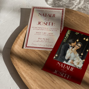 Invitation Mariage Photo rétro Argent ancien Bourgogne profon