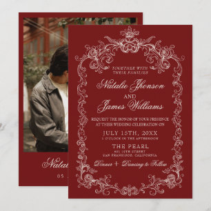 Invitation Mariage Photo Rétro Argent Vieil Or Bourguignon